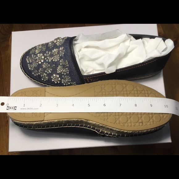 DIOR  DENIM LOAFERS WITH CRYSTAL & BEADED FRONTS - Picture 6 of 8